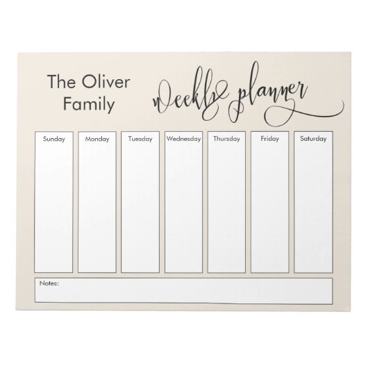 Bloc-note Elaborer Script Simple Weekly Planner, Crème (Devant)