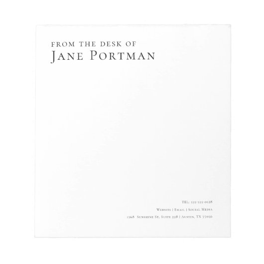 Bloc-note Élégance chic | Moderne | À partir du bureau de | (Devant)