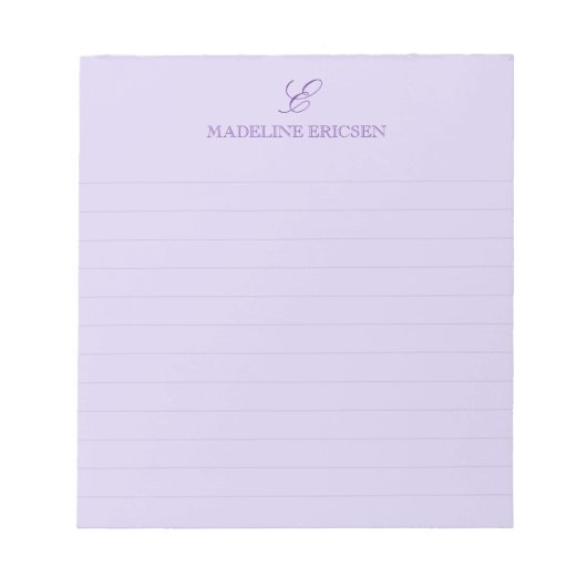 Bloc-note Élégance Simple Monogramme Ligné Violet (Devant)