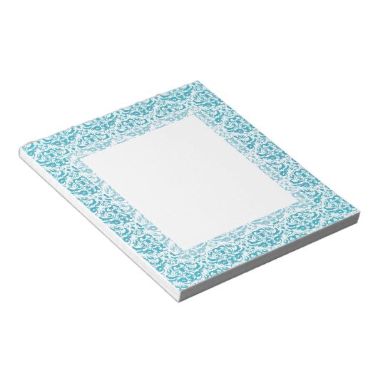 Bloc-note Elégant Aqua bleu Turquoise Calligraphique Damask (Incliné)