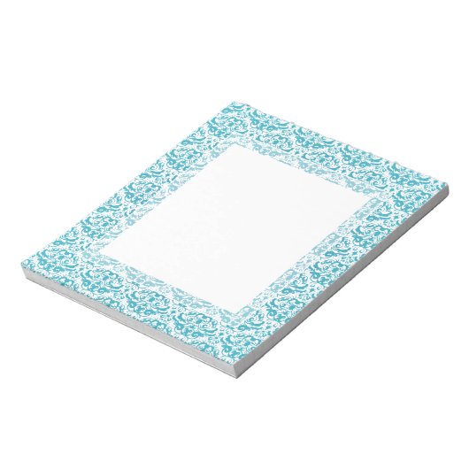 Bloc-note Elégant Aqua bleu Turquoise Calligraphique Damask (Tourné)
