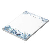 Bloc-note Elégant aquarelle bleu floral personnalisé (Tourné)