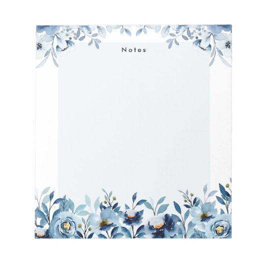 Bloc-note Elégant aquarelle bleu floral personnalisé (Devant)