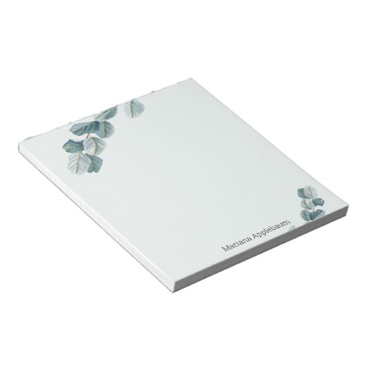 Bloc-note élégant aquarelle eucalyptus feuille vert (Incliné)