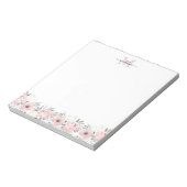Bloc-note Elégant aquarelle Floral Blush Pink Monogramme (Tourné)
