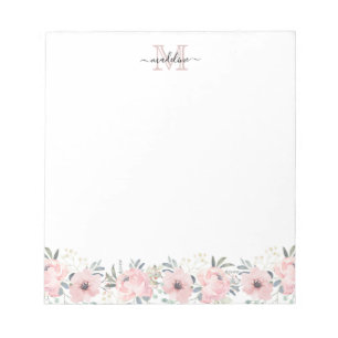 Bloc-note Elégant aquarelle Floral Blush Pink Monogramme