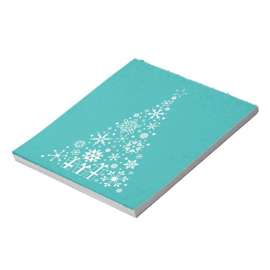 Bloc-note élégant arbre de Noël blanc et turquoise (Tourné)