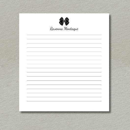 Bloc-note Elegant Black Bow Handwritten Custom Name Lined 