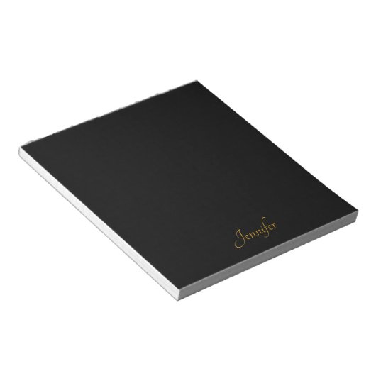 Bloc-note Élégant Black Gold Script Personnalisé Monogramme (Incliné)