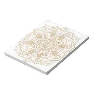 Bloc-note Elégant blanc & or Mandala conception main dessiné