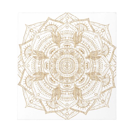 Bloc-note Elégant blanc & or Mandala conception main dessiné (Devant)