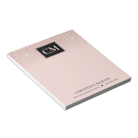 Bloc-note Élégant bleu rose Parties scintillant Ombre Monogr (Incliné)