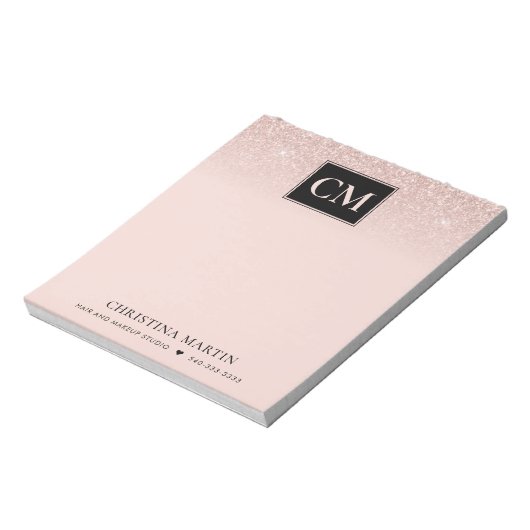 Bloc-note Élégant bleu rose Parties scintillant Ombre Monogr (Tourné)
