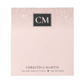 Bloc-note Élégant bleu rose Parties scintillant Ombre Monogr (Devant)