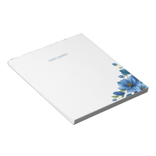 Bloc-note Elegant Blue Floral Personal Stationery Notepad (Incliné)