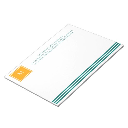 Bloc-note Élégant blues Turquoise blanc rayé Monogramme B & (Incliné)