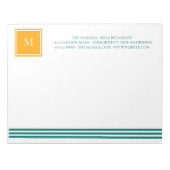 Bloc-note Élégant blues Turquoise blanc rayé Monogramme B & (Devant)