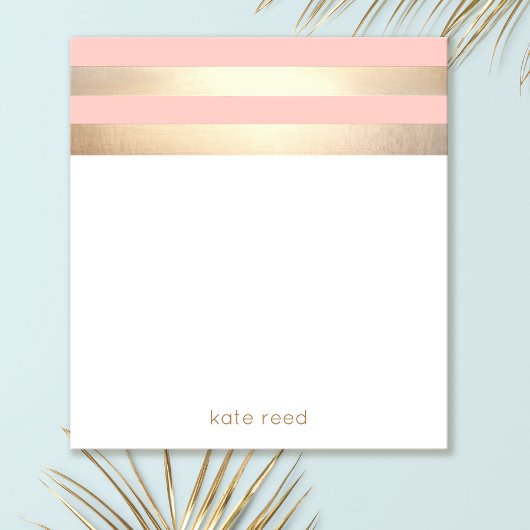 Bloc-note Élégant Blush Pink et Gold Stripes Nom