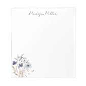Bloc-note Elégant Bouquet Fleur sauvage bleu Nom personnalis (Devant)