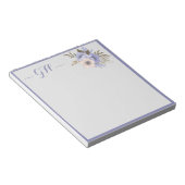 Bloc-note Élégant Bouquet floral gris bleu rose Initiales (Incliné)
