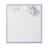 Bloc-note Élégant Bouquet floral gris bleu rose Initiales (Devant)