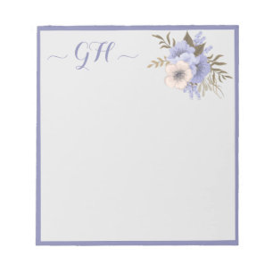 Bloc-note Élégant Bouquet floral gris bleu rose Initiales