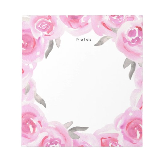 Bloc-note Élégant Chic Romantique Rose Aquarelle Fleurs (Devant)