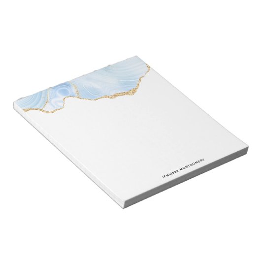 Bloc-note Élégant Cool Bleu Agate avec ruban Parties scintil (Incliné)