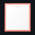Bloc-note Elégant Coral Gold Personnalisé<br><div class="desc">Ce bloc-notes est doté d'une bordure de corail épaisse et minimaliste et d'une fine bordure en or. Personnalisez-le avec votre nom ou nom de société.</div>