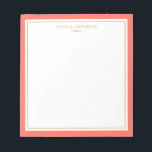 Bloc-note Elégant Coral Gold Personnalisé<br><div class="desc">Ce bloc-notes est doté d'une bordure de corail épaisse et minimaliste et d'une fine bordure en or. Personnalisez-le avec votre nom ou nom de société.</div>