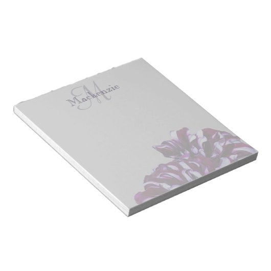Bloc-note Élégant dahlia violet fleurs monogramme nom person (Incliné)