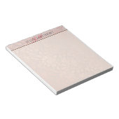 BLOC-NOTE ÉLÉGANT DAMAS ROSE PÂLE OR DOUX|NOM & INITIALE (Incliné)