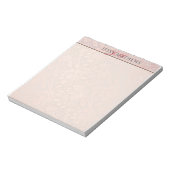 BLOC-NOTE ÉLÉGANT DAMAS ROSE PÂLE OR DOUX|NOM & INITIALE (Tourné)