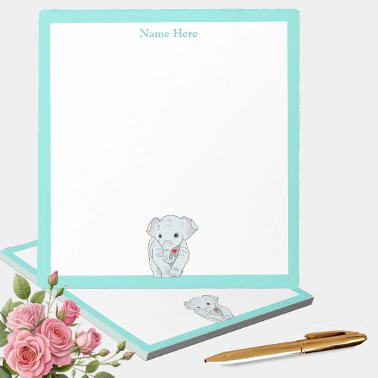 Bloc-note Élégant Éléphant avec Cadre Turquoise Simple