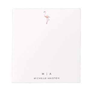 Bloc-note Élégant Flamant rose blanc rose Monogramme perso
