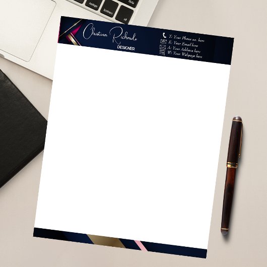 Bloc-note Elégant Gold Blue Rose Abstrait