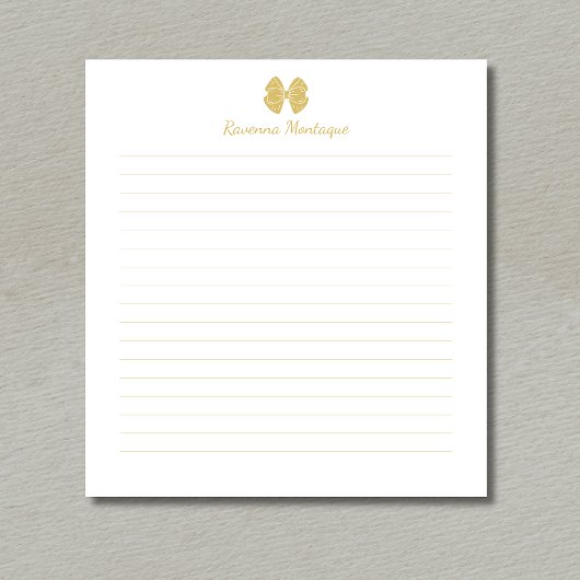 Bloc-note Elegant Gold Bow Handwritten Custom Name Lined 