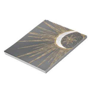 Bloc-note Elegant Gold Doodles Sun Moon Mandala Design