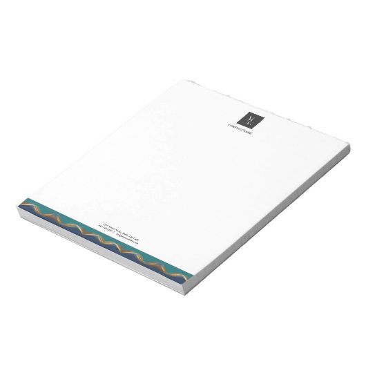 Bloc-note Élégant Gold Wave Blue Logo Turquoise Business (Tourné)