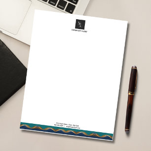 Bloc-note Élégant Gold Wave Blue Logo Turquoise Business