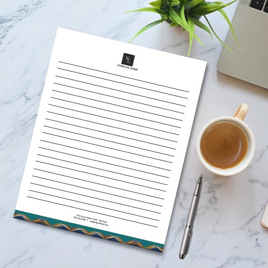 Bloc-note Élégant Gold Wave Blue Logo Turquoise Business