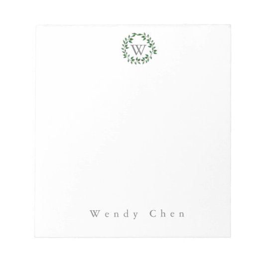 Bloc-note Elegant greenery monogram notepad (Devant)