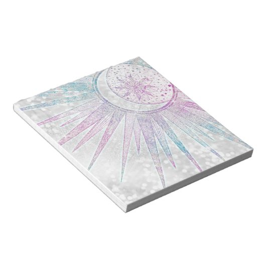 Bloc-note Elegant Iridescent Sun Moon Mandala Silver Design (Incliné)