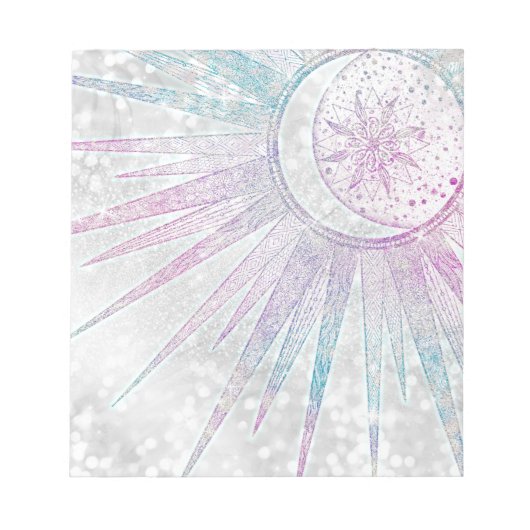 Bloc-note Elegant Iridescent Sun Moon Mandala Silver Design (Devant)
