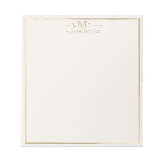 Bloc-note Elegant Ivory Gold Three Letter Monogram (Devant)