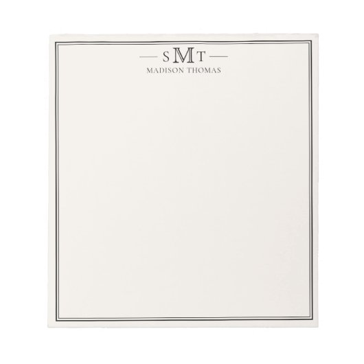 Bloc-note Elegant Ivory Minimalist Three Letter Monogram (Devant)
