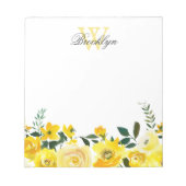 Bloc-note Elégant Jardin Jaune Floral Monogramme (Devant)