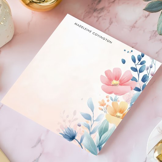 Bloc-note Élégant joli Pastel Floral Nom personnalisé