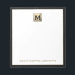 Bloc-note Élégant logo initial du Monogramme Or<br><div class="desc">Améliorez votre planification financière et vos activités de gestion de patrimoine grâce à notre élégant Bloc-notes pour logo Gold Monogram Initial. Conçu à la perfection, ce bloc-notes présente un emblème initial de monogramme d'or brossé, exubérant professionnalisme et sophistication. Que ce soit pour la mise en place de stratégies, de notes...</div>