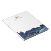 Bloc-note Élégant Marine Bleu Marbre Or Agate Monogramme (Incliné)
